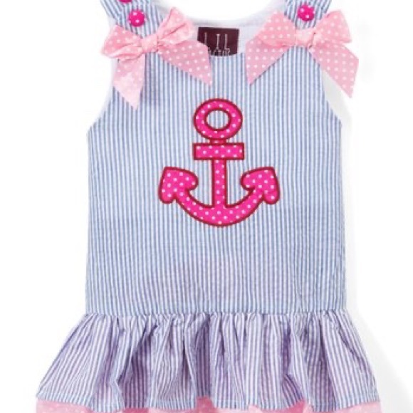 Blue & Pink Stripe/Polka  Dress NWT - Picture 1 of 1